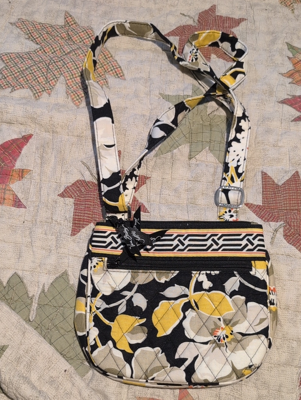 Vera Bradley Quilted Floral Crossbody Bag in Black and Yellow